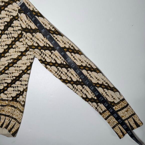 Isabella Bird Anthropologie Silk Tie Front Blouse Womens Small Beige Black Top - Picture 10 of 12